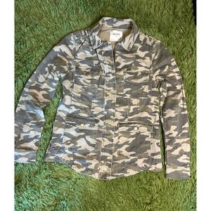 Mudd Jacket Women Small Camo Green Utility Camouflage Full Button/Zip Cotton